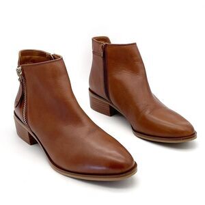 Aldo Reravia Cognac Leather Ankle Bootie Low Heel Fashion Boot Women’s Size 9